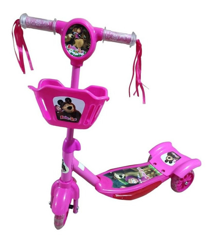 Patinete Infantil Musical Masha E O Urso 3 Rodas Cesta Luz