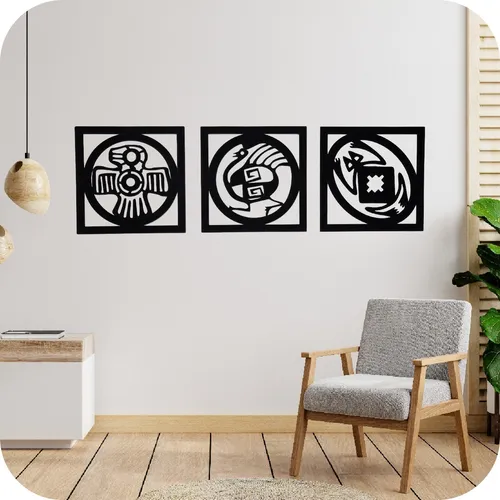 Cuadro Calado Rupestre Arte Precolombino Set X3 P/ Colgar