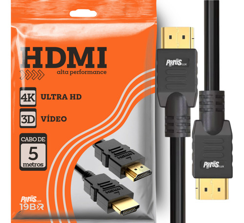 Cabo Hdmi 5m Metros Preto Premium 4k Blindado Gold 3d Full