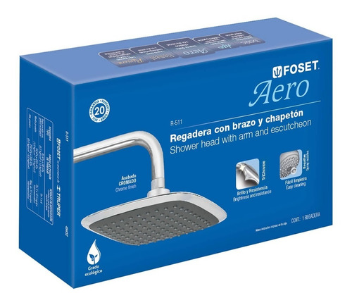 Imagen 2 de 4 de Regadera Cuadrada 8' Aqua 50cm Foset 49452