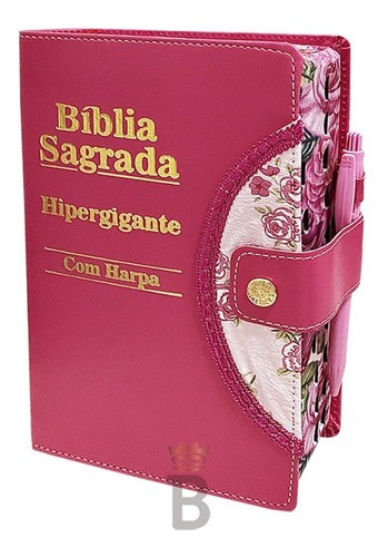 Biblia Sagrada Letra Hipergigante Botão - Pink - C/ Harpa