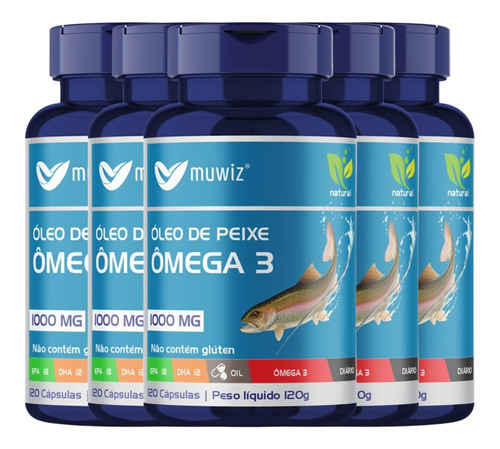 5 Unid - Ômega 3 - Óleo De Peixe 1000mg C/ 120 Cáps Sabor Sem Sabor