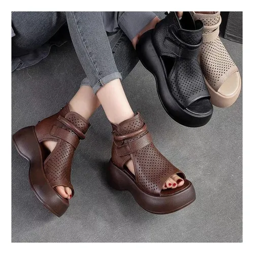 Botas Sandalia Vintage Piel Suela Gruesa