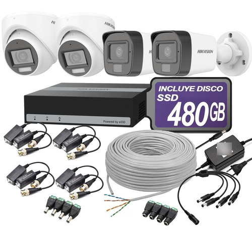 Cctv Kit Hikvision Edvr 8ch + 4cam 2mp Colorvu Audio Ssd480g