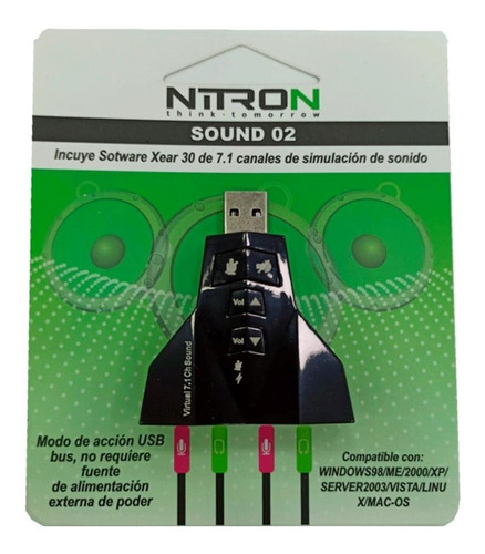 Adaptador Sonido Usb Nitronsound02 7.1 Canales Con Controles