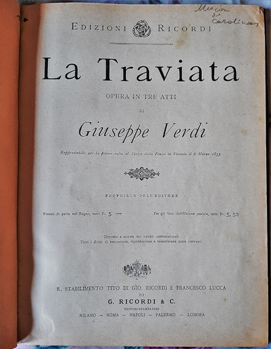 La Traviata - Giuseppe Verdi - Ed Ricordi - Canto Y Piano