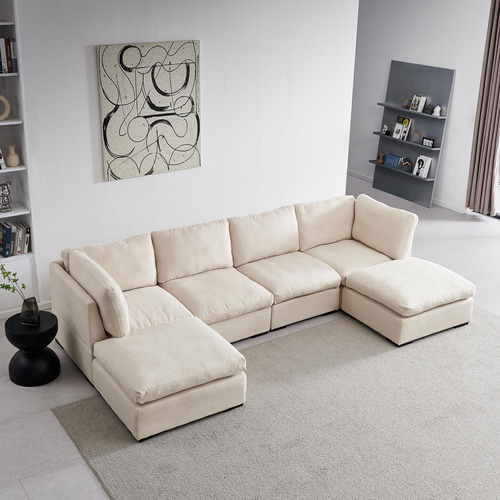 Sofa Cama Modular Reversible De Gran Tamano Con Otomanas Mov