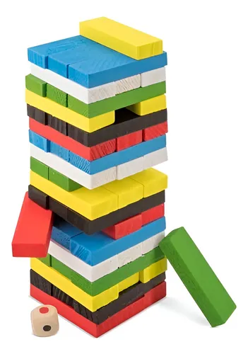 Jenga Torre Madera Bloques 54 Pc Colores Grande Juego Mesa