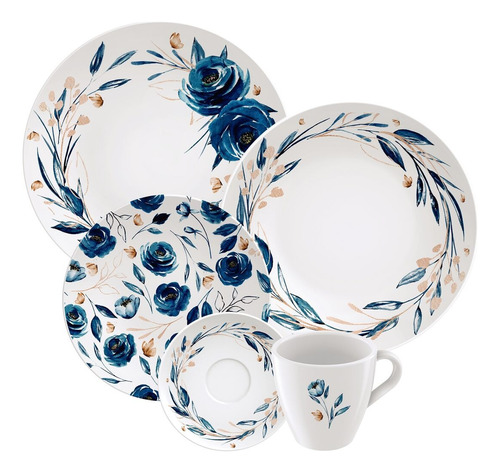 Aparelho Jantar Porcelana 20 Peças Tramontina Ana Aster Rose