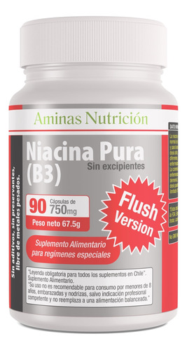 Niacina Pura Aminas 90cap 750mg Con Flush Envio Gratis