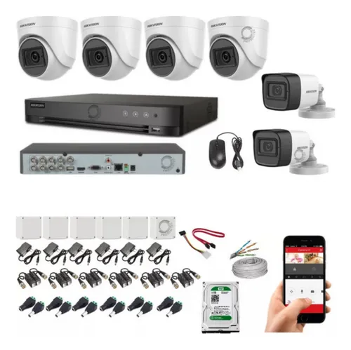 Kit Camaras De Seguridad Hikvision 5 Mpx-dvr 8ch+6 Cam+disco