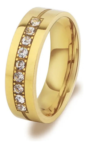 Anillo Compromiso Alianza Strass Dorado Talle 11 Pareja