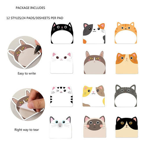 12piezas De Papel De Notas Adhesivas Para Gatos,30hojas/bloc
