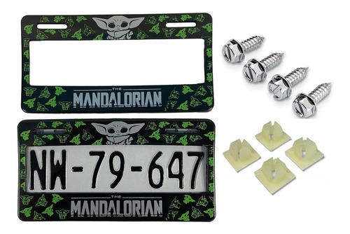 Par De Portaplacas Mandalorian Baby Yoda Con Tornillos Se