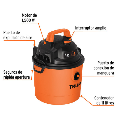 Aspiradora De tacho Truper ASPI-03 11L naranja y negra 120V 60Hz