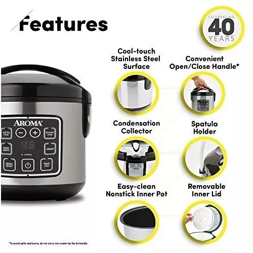 Olla arrocera y olla a vapor Aroma Housewares ARC-914SBD digital con  aislamiento térmico, 8 tazas (cocinadas), plateado, Plateado : Hogar y  Cocina 
