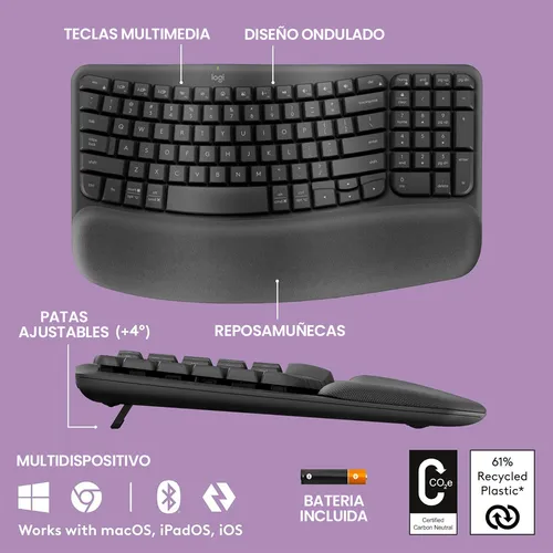 Teclado ergonomico inalambrico logitech sale