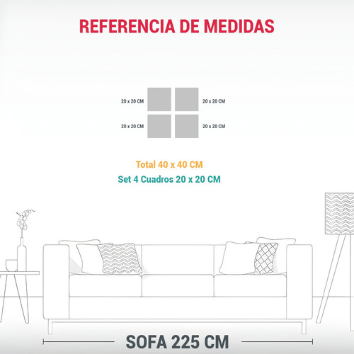 40x40cm Cuatro Cuadros Concepto Rectangular Modern Art Digit