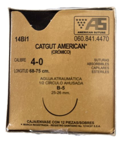Sutura Catgut Cromico 4-0  1/2 Circulo 25-26mm American