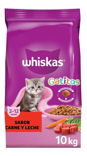 Imagen 1 de 3 de Alimento Whiskas para gato de temprana edad sabor carne y leche en bolsa de 10kg
