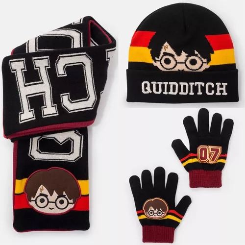 Kit 3 Peças - Gorro, Cachecol E Luva Harry Potter Puket Cor Preto Tamanho Teen (8 A 16 Anos)