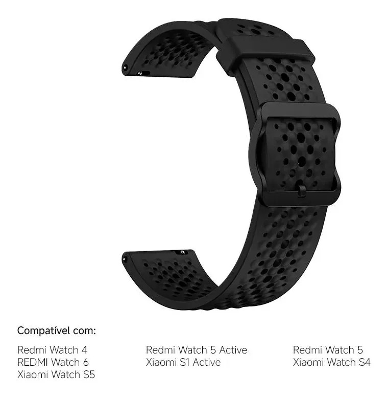 Pulseira Esportiva Silicone 22mm P/ Smartwatches Xiaomi Preto
