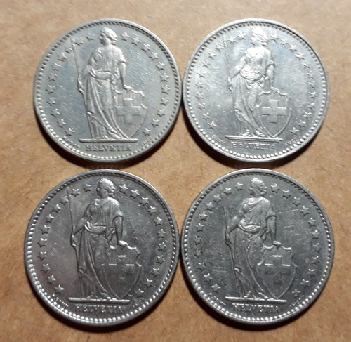 4 Moedas 1 Franco Suíço Anos 1971, 1978, 1981, 1986