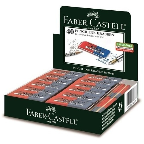 Goma Lapiz Tinta Faber Castell Azul Roja X 40 Unidades Pack