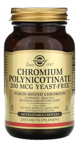 Solgar | Chromium Polynicotinate | 200mcg | 100 Veg Capsules