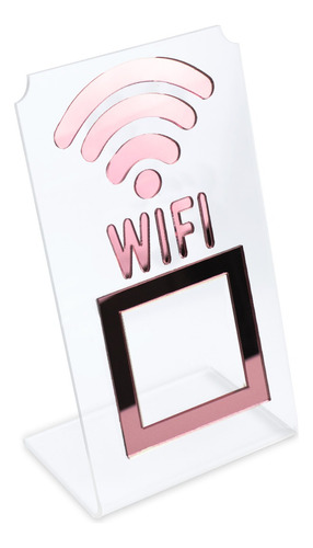 Placa Wifi Qr Code Display Acrílico Mesa Balcão Transparente Cor Transparente e rosa