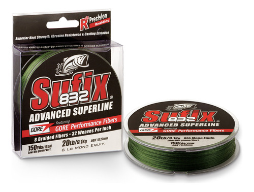 Sufijo 832 Trenza 6 Lb Baja Visibilidad Verde 150 Yardas