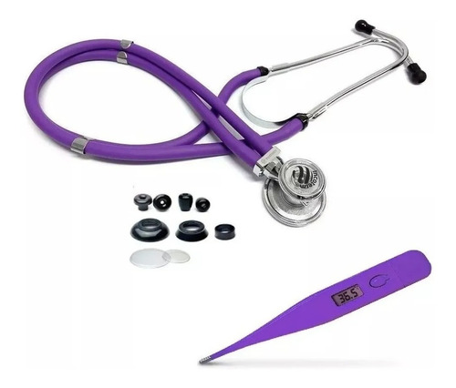 Kit Estetoscópio Duplo Rappaport + Termometro Roxo