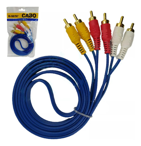 Kit 12 Cabo Video Rca Azul 1,5m 3+3 Tv Lcd Dvd Audio E Video