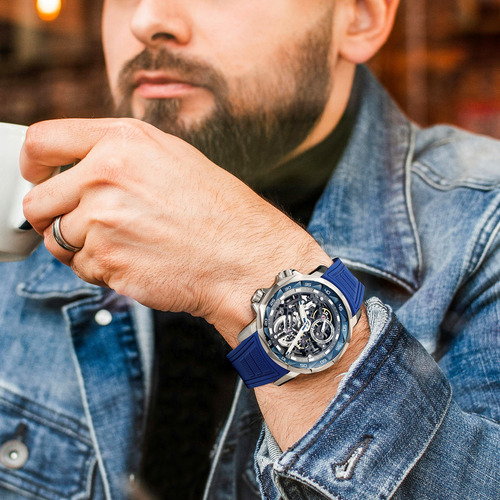 Reloj Skeleton Auto Feice Fm511 Para Hombre, 5 Atm, Correa D