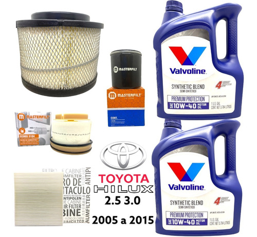 Kit Aceite Valvoline 10w40 + 4 Filtros Toyota Hilux 3.0 2.5