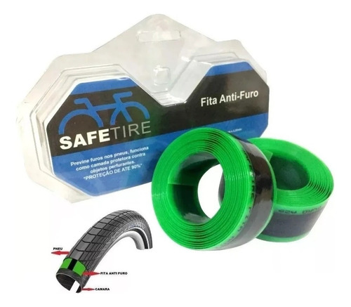 Fita Anti-furo Verde Pneu Aro 26/27.5/29 Safetire 35mm