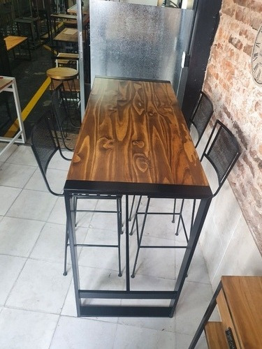 Imagen 5 de 6 de Mesa Barra Industrial 120x60 + 4 Taburetes De Hierro Chapa