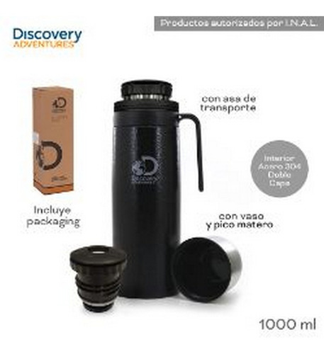 Imagen 2 de 4 de Termo De Acero Discovery 1lt Doble Capa Ar1 13618 Ellobo