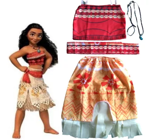 Fantasia Menina Roupa Moana Infantil Festa Aniversario Colar