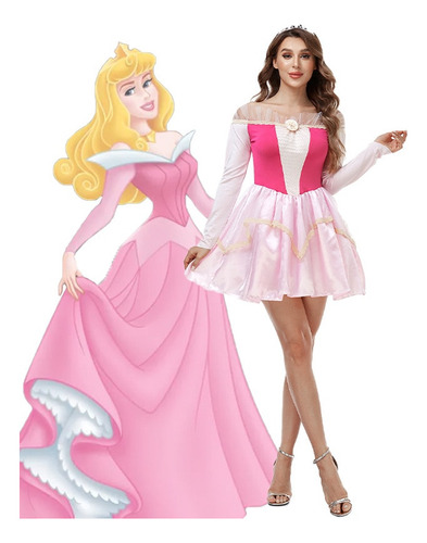 Disfraz De Princesa Aurora Para Mujer Adulta, Vestido Corto