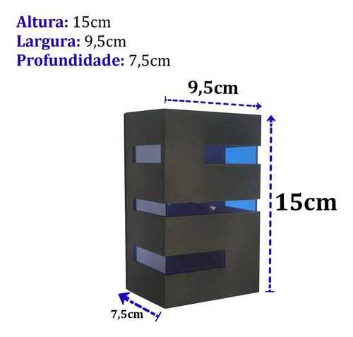 8 Arandela Externa Interna + Lente Colorida + 8 Lâmpada Led Estrutura Azul 110v/220v