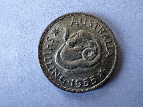 Moneda Australia Obe Shilling 1955 Plata 0.5(x1023