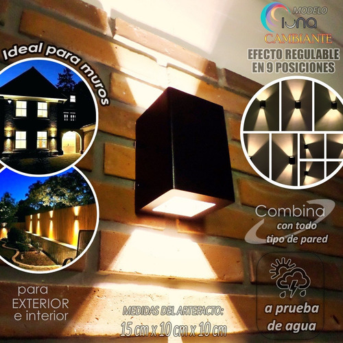 Imagen 3 de 10 de Aplique Pared Exterior Luz Transformable 9 Efectos Led 12w
