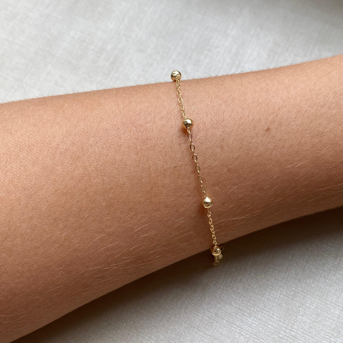 Pulseira De Bolinhas P-3mm Bebê/infantil Ouro 18k-750 - 17cm Dourado 3 Mm 17 Cm
