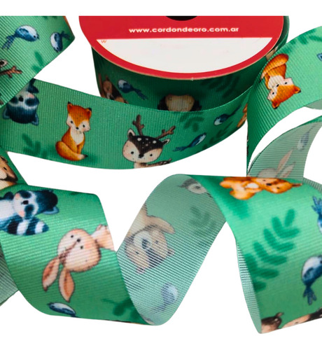 Cinta Fantasía Animales Del Bosque 23mmx10mts Cordón De Oro Color Verde