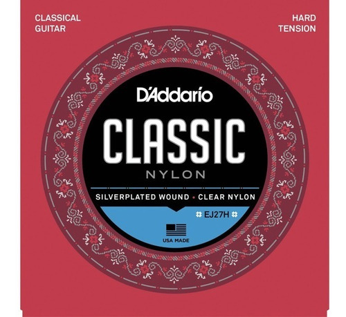 Jgo Cuerdas D´addario P/guit Clásica Nylon Ten. Alta Ej27h 