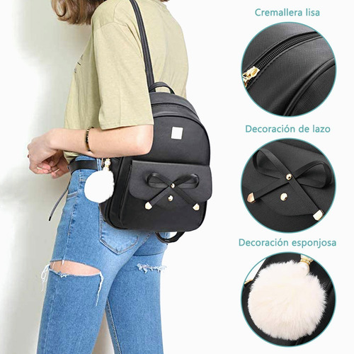 Imagen 5 de 8 de Kit Mochila Moda Casual Bolso Casual Para Mujer, 3 Piezas