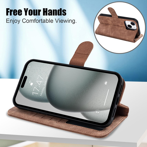 Funda Para iPhone 15 Plus Cartera Desmontable Color Marron
