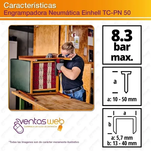 Grapadora Clavadora Neumática Maletin Einhell Tc-pn 50
