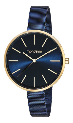 Relógio Mondaine Feminino Dourado Esteira Azul 32306lpmvle1 Cor do fundo Azul-marinho